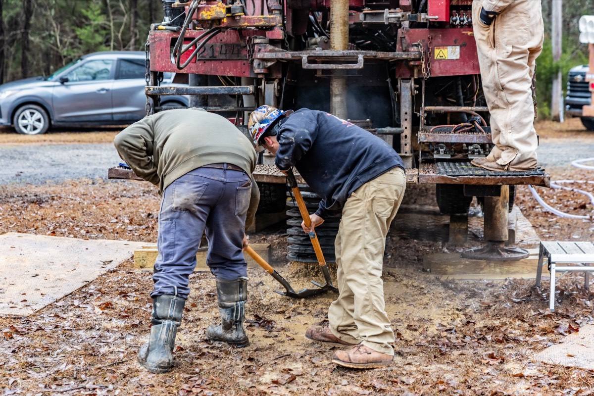 Crew preparing equipment