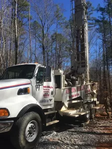 south carolina water well drilling truck drilling a well in newberry, sc